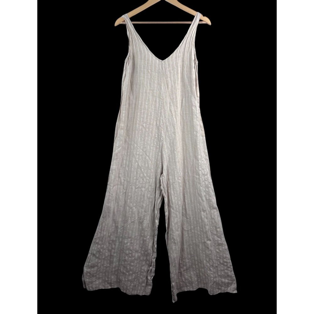 Martina Innocenti Jumpsuit sz M Tan lagen Linen Striped Wide Leg Made in Italy
